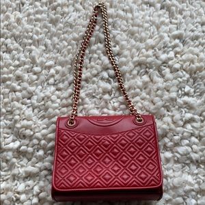 Red Tory Burch Quilted Bag with Gold Chain
